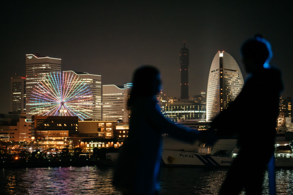 横浜でのエンゲージメントフォト 夜景 ナイトフォト ウェディング