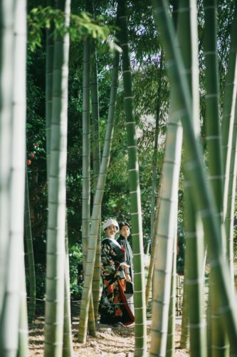 竹林に佇む和装の新郎新婦|菊地 光 / Fika and Fotos